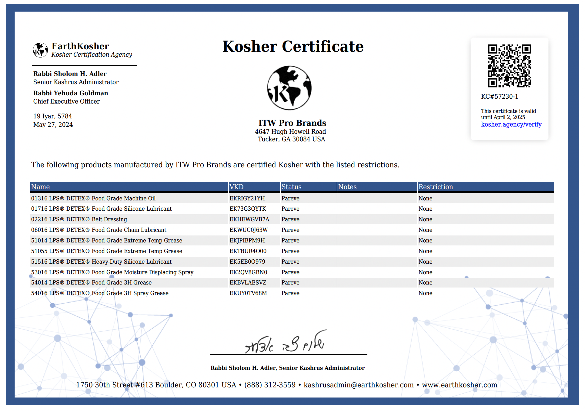 Kosher Certificate