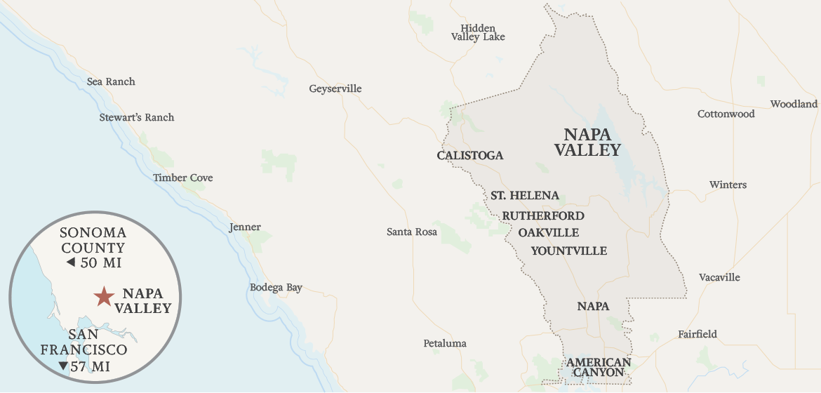 Map of Napa Valley, CA