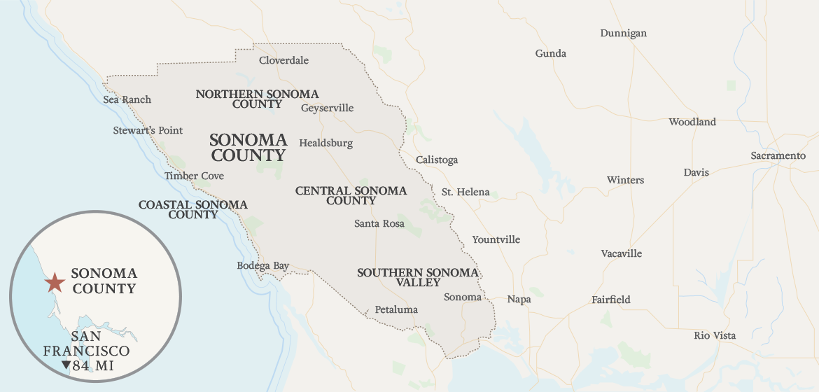 Map of Sonoma County, CA